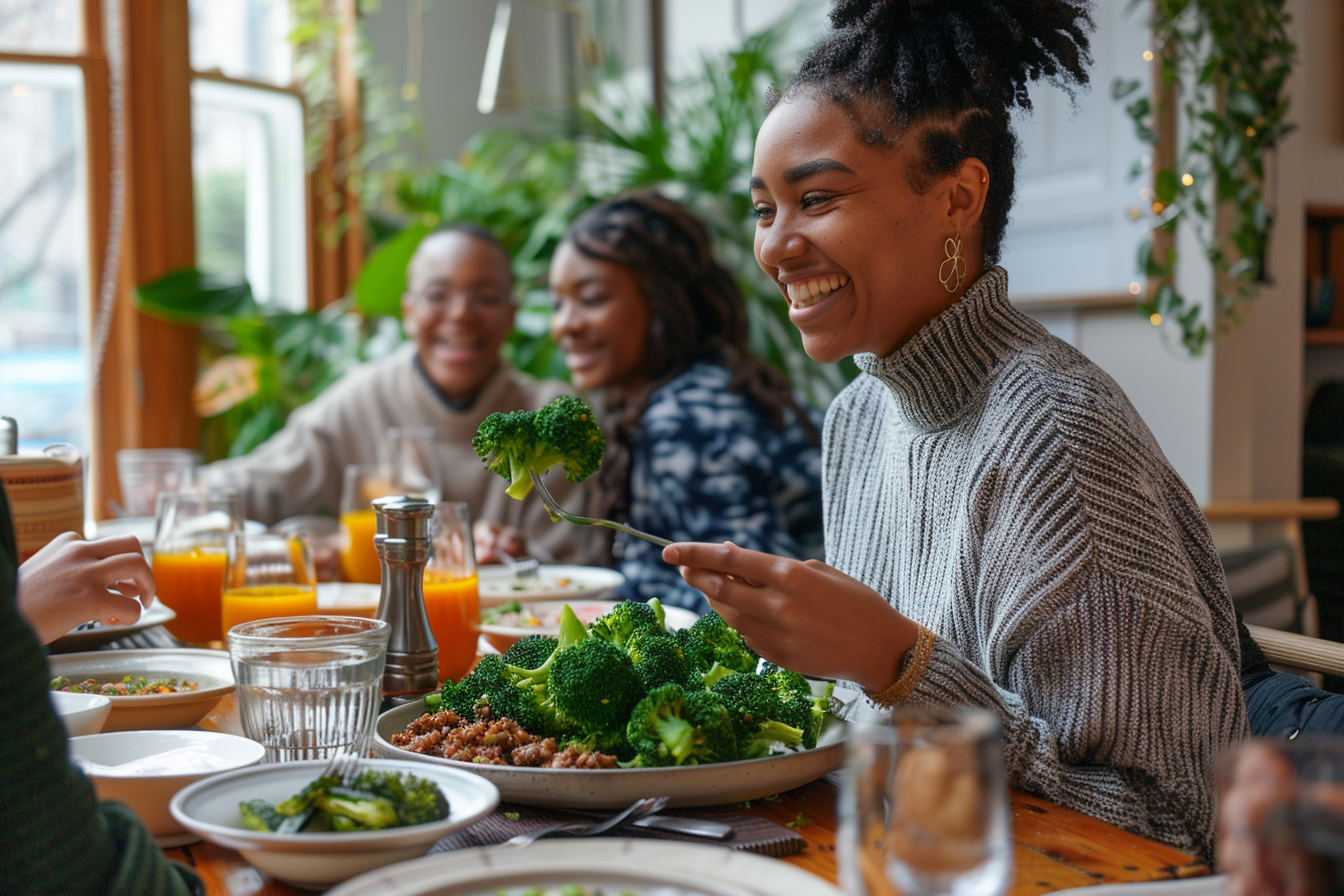Image gratuite Personne mangeant du brocoli à table 3