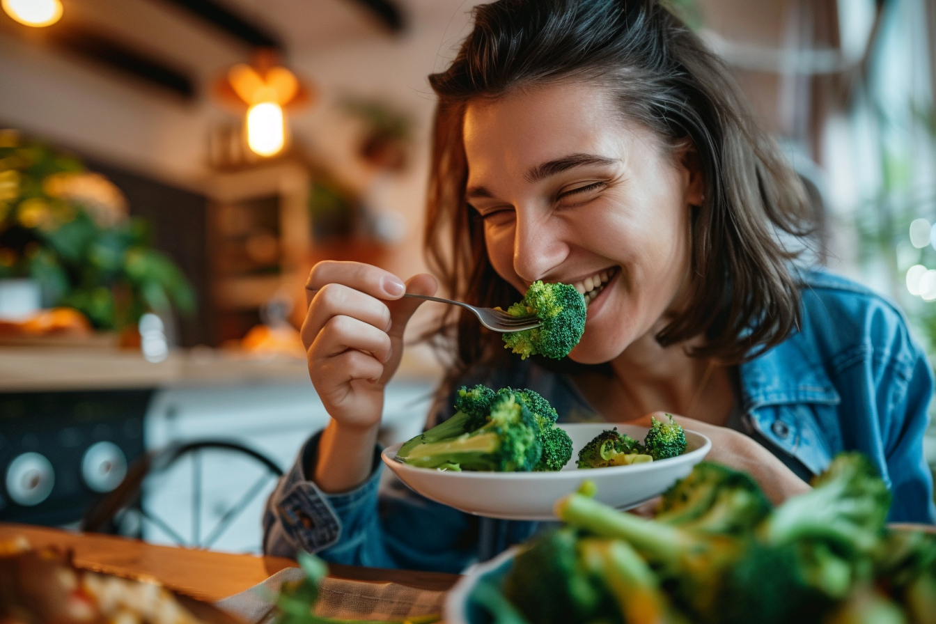 Image gratuite Personne mangeant du brocoli à table 4