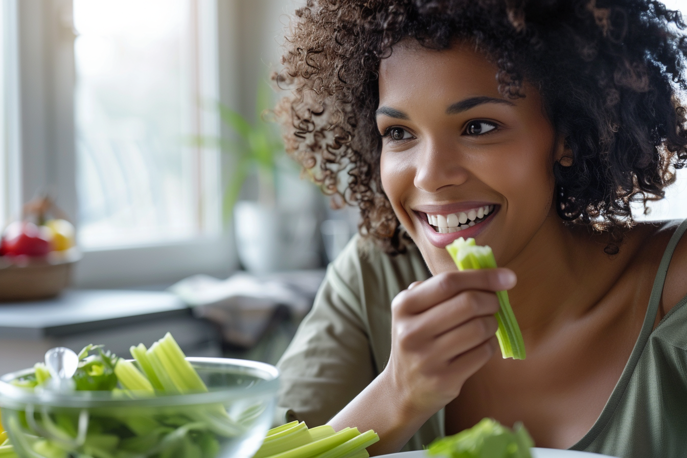 Image gratuite Personne mangeant du céleri à table 1