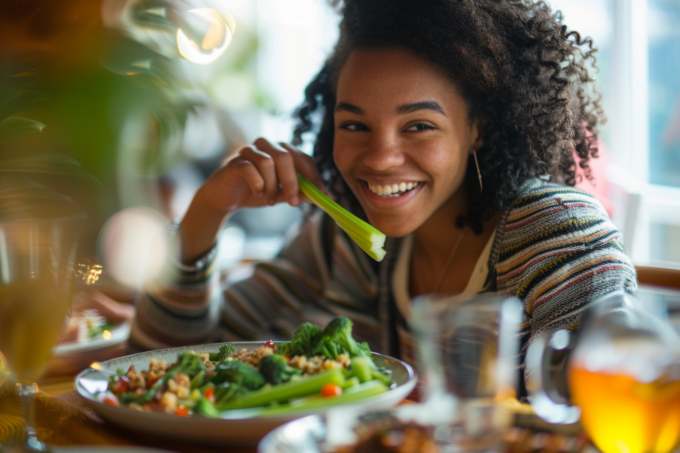 Image gratuite Personne mangeant du céleri à table 2