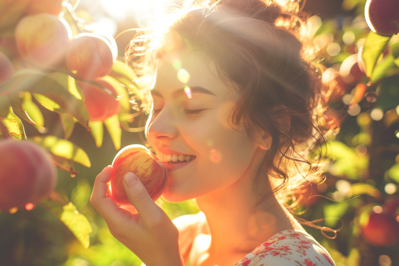 Image gratuite Personne mangeant nectarine dans jardin 1