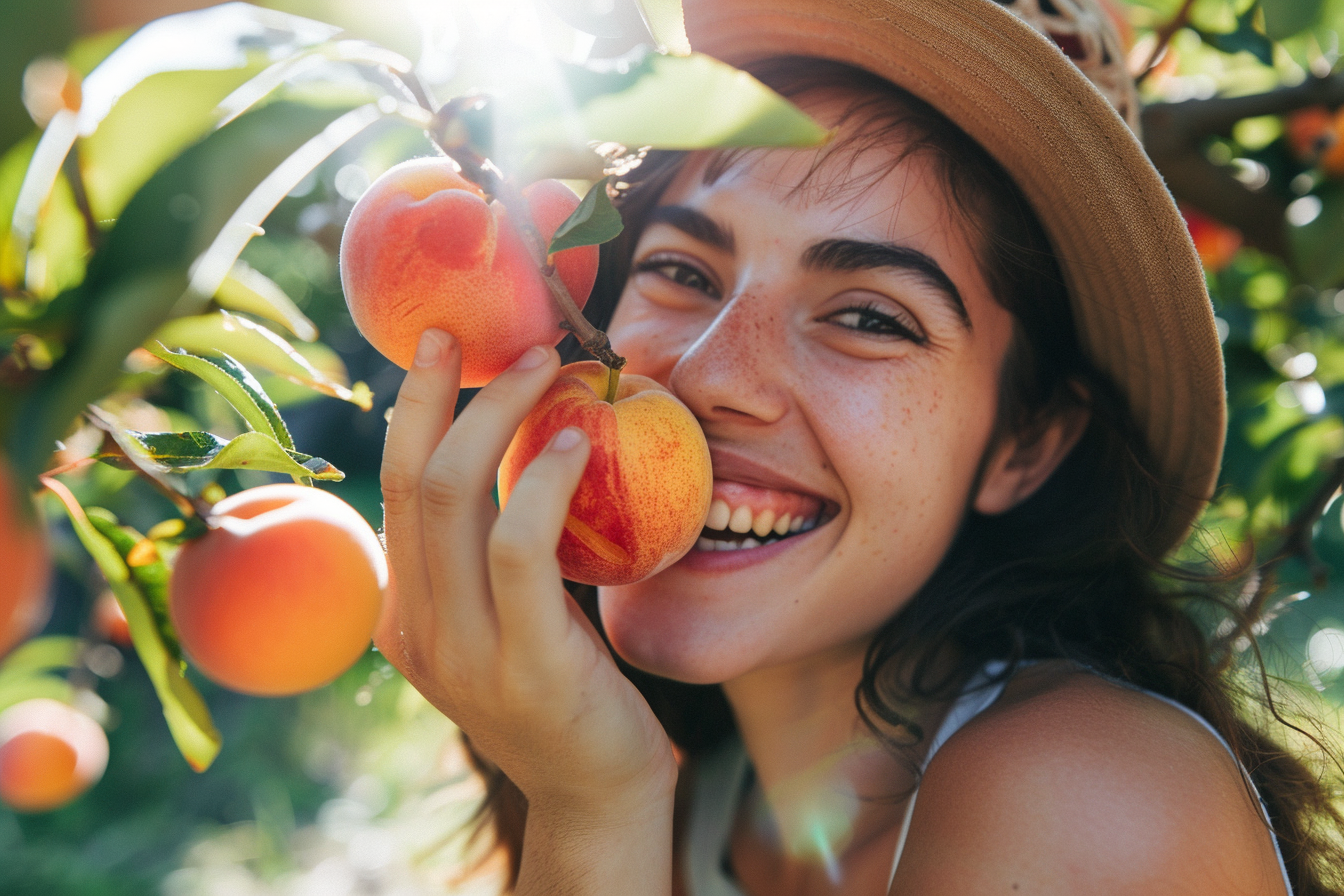 Image gratuite Personne mangeant nectarine dans jardin 2