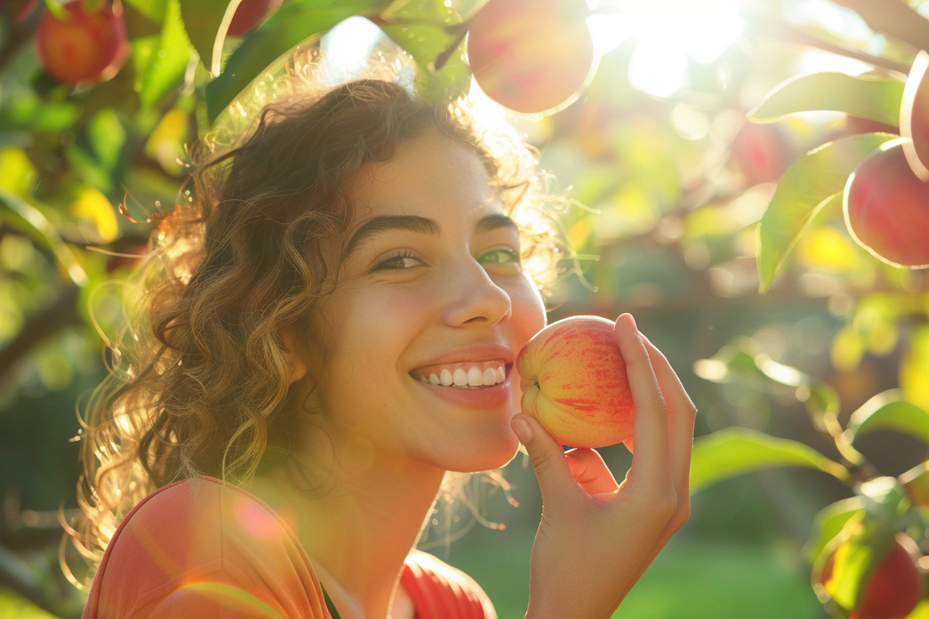 Image gratuite Personne mangeant nectarine dans jardin 3