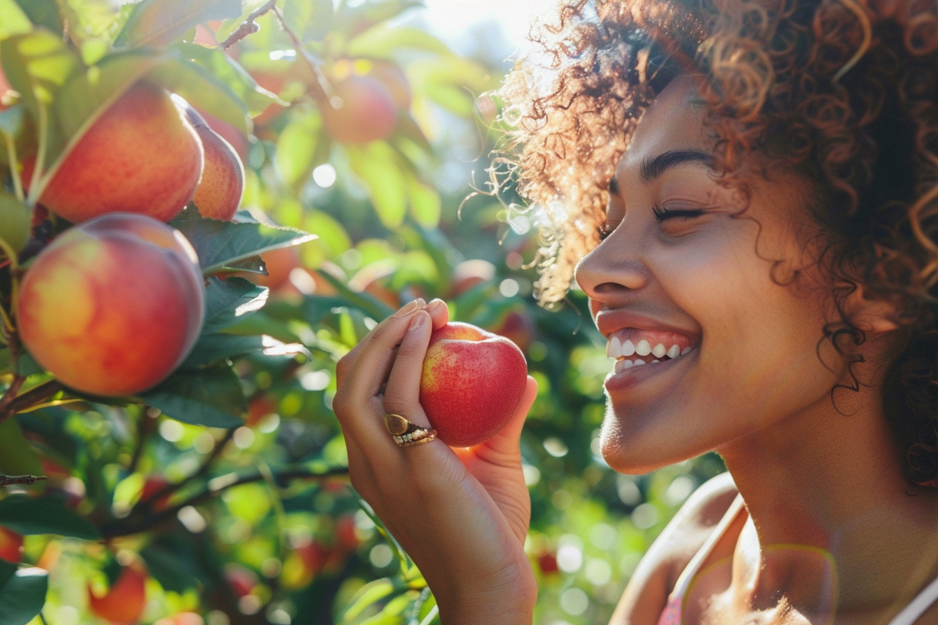 Image gratuite Personne mangeant nectarine dans jardin 5