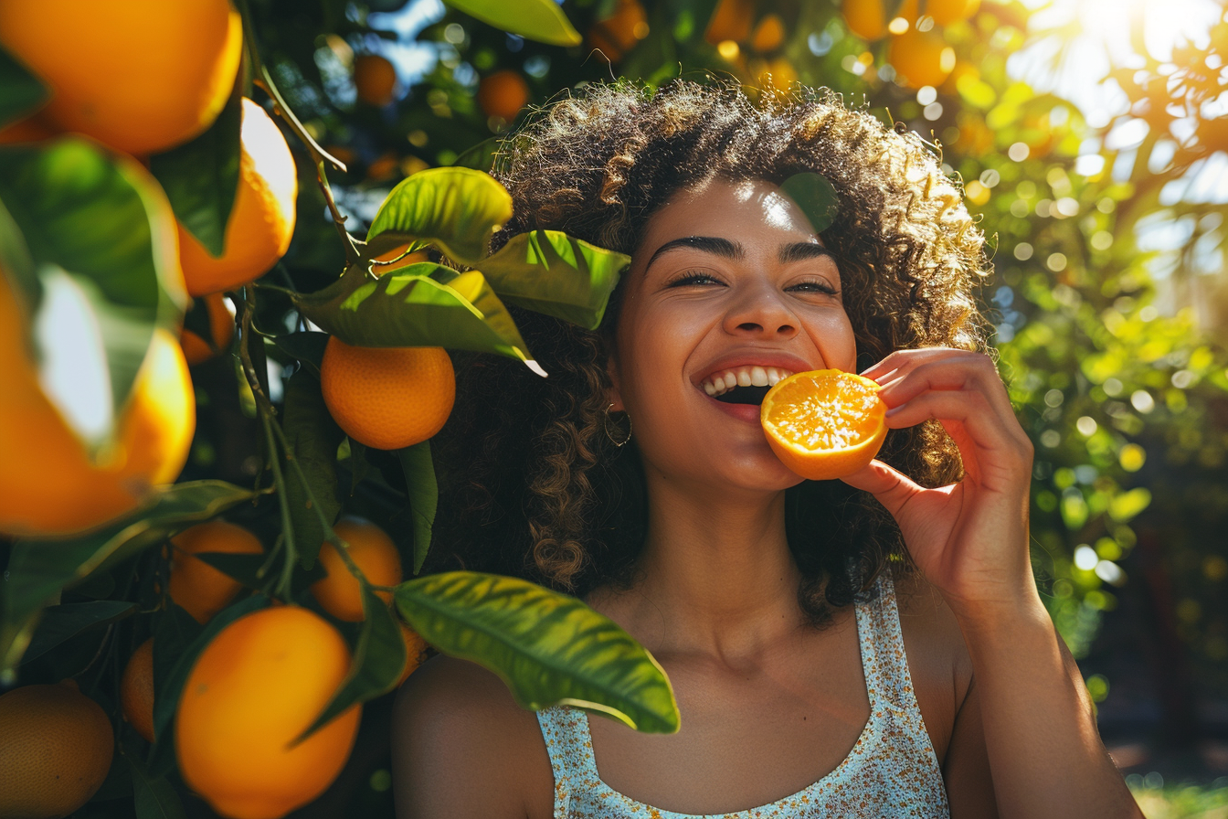 Image gratuite Personne mangeant orange dans jardin 2