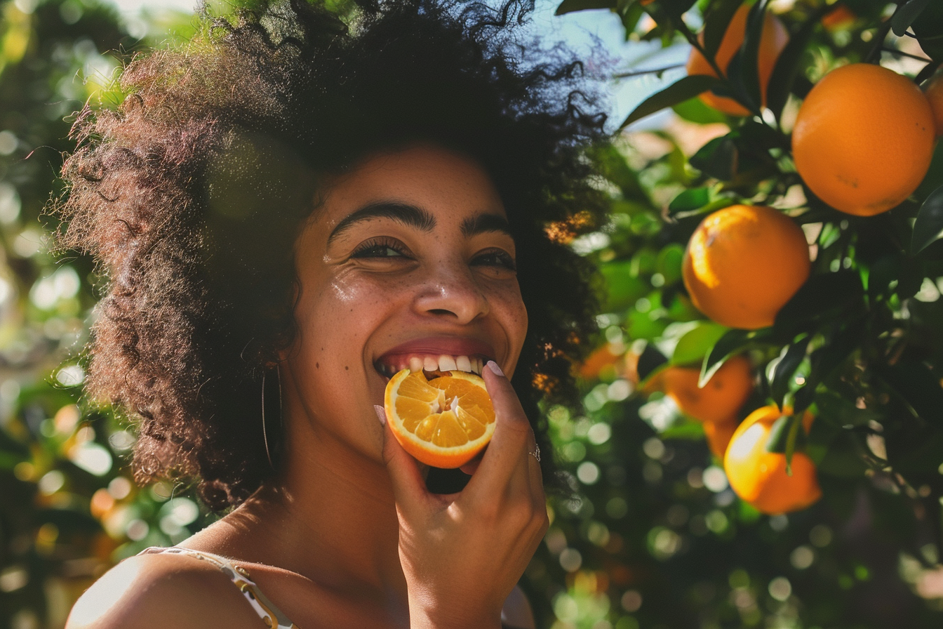 Image gratuite Personne mangeant orange dans jardin 3