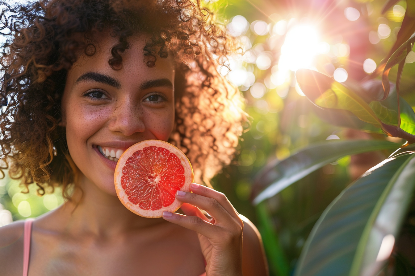 Image gratuite Personne mangeant pamplemousse dans jardin 2