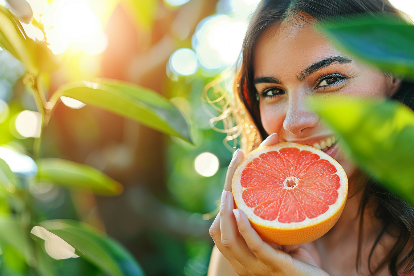 Image gratuite Personne mangeant pamplemousse dans jardin 4