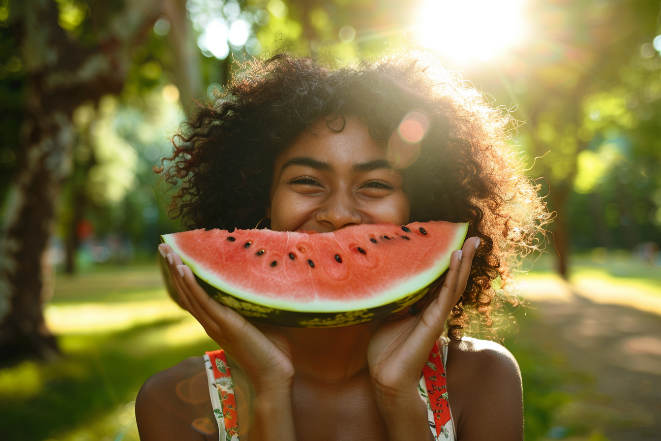 Image gratuite Personne mangeant pastèque dans parc 1
