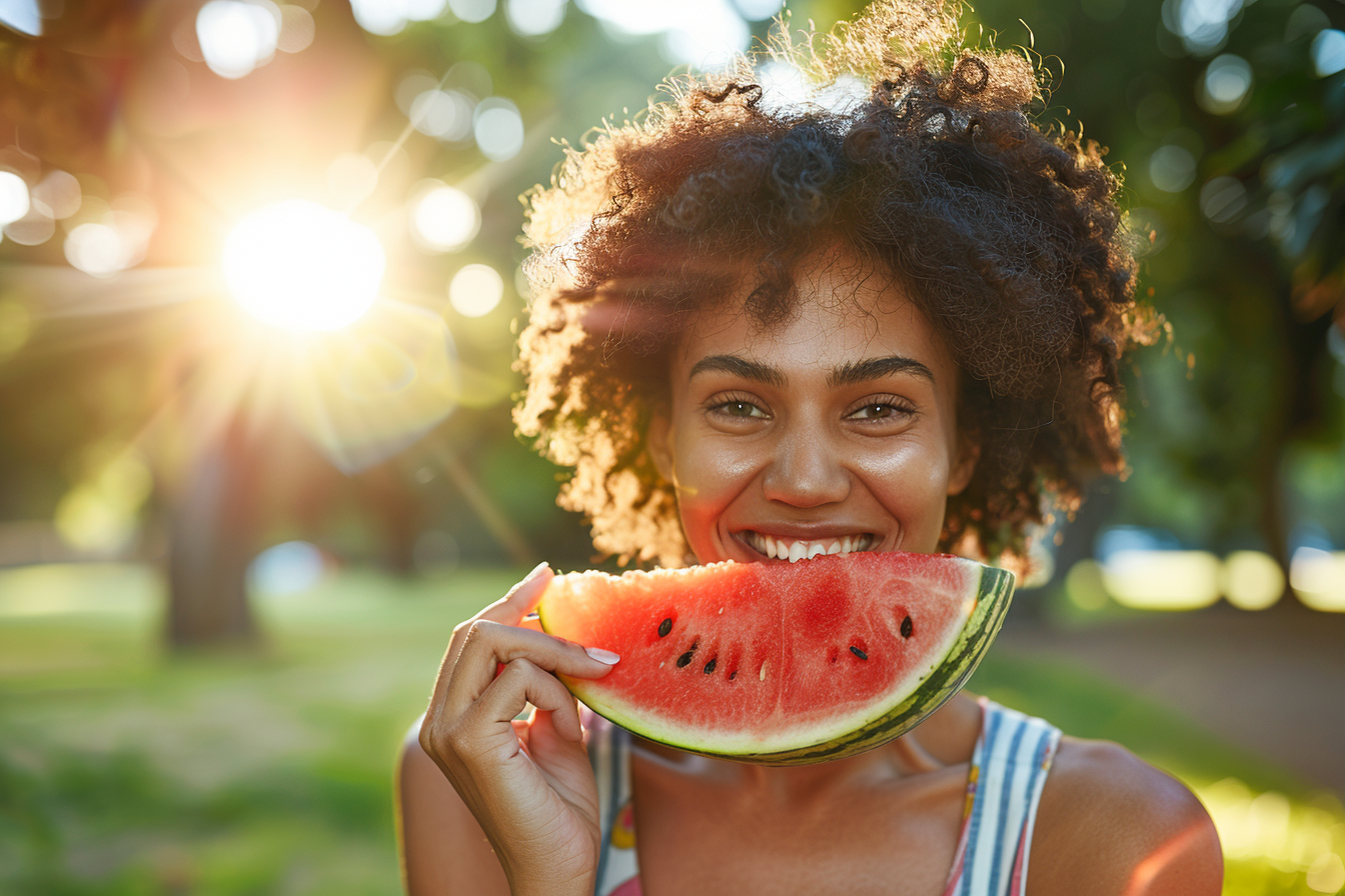 Image gratuite Personne mangeant pastèque dans parc 2