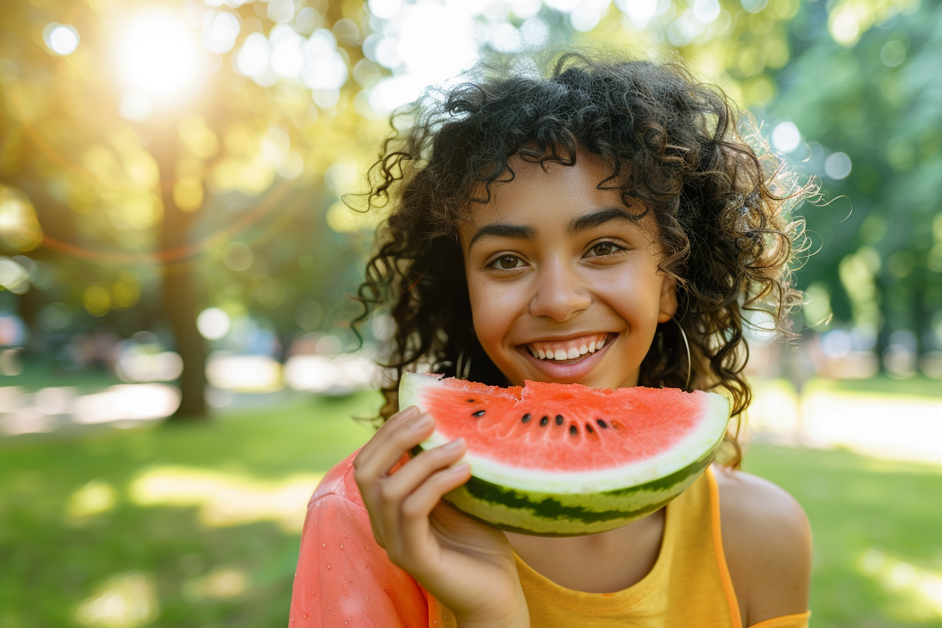Image gratuite Personne mangeant pastèque dans parc 3