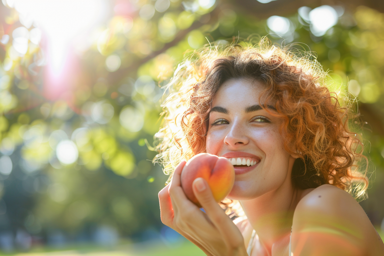 Image gratuite Personne mangeant pêche dans parc 1