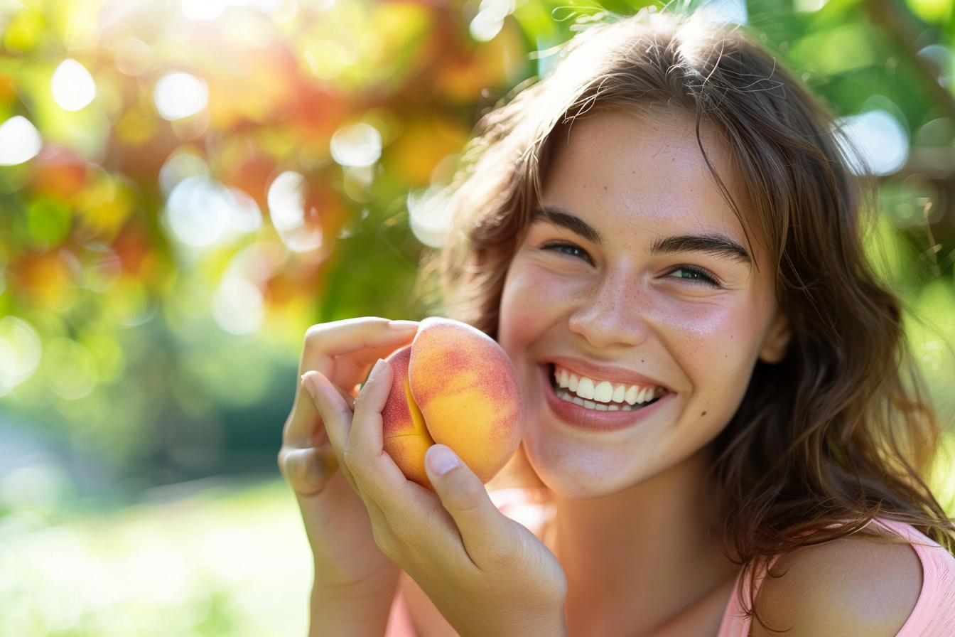 Image gratuite Personne mangeant pêche dans parc 2