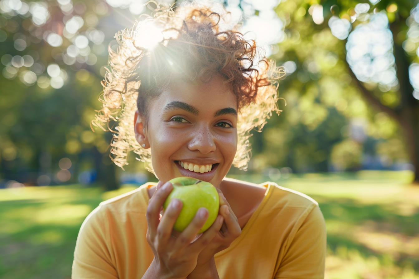 Image gratuite Personne mangeant pomme dans parc 1
