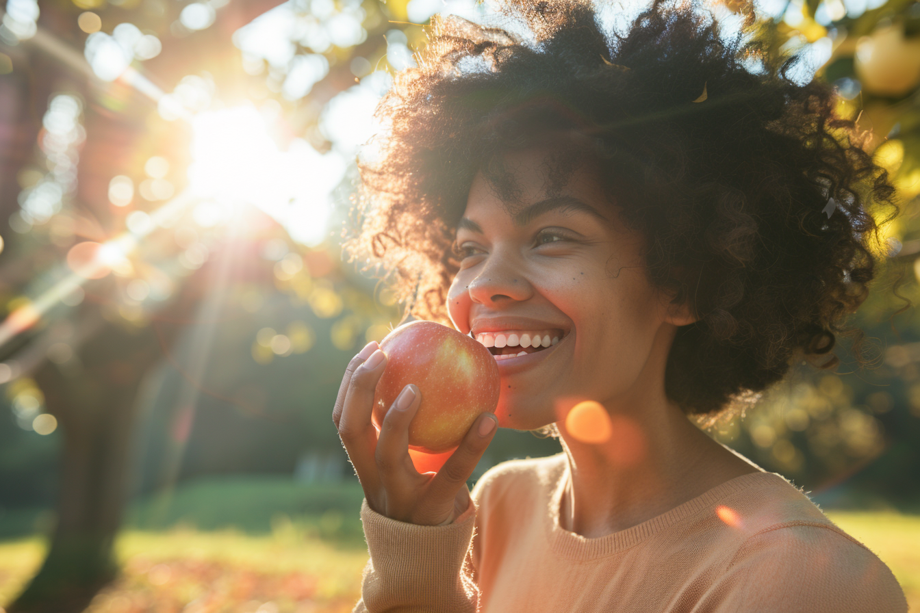Image gratuite Personne mangeant pomme dans parc 3