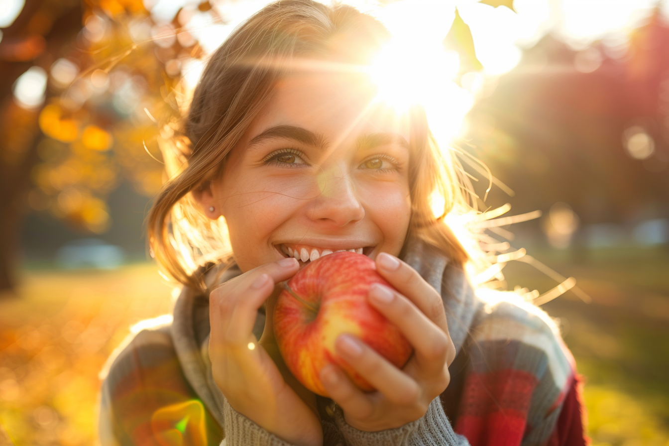 Image gratuite Personne mangeant pomme dans parc 4