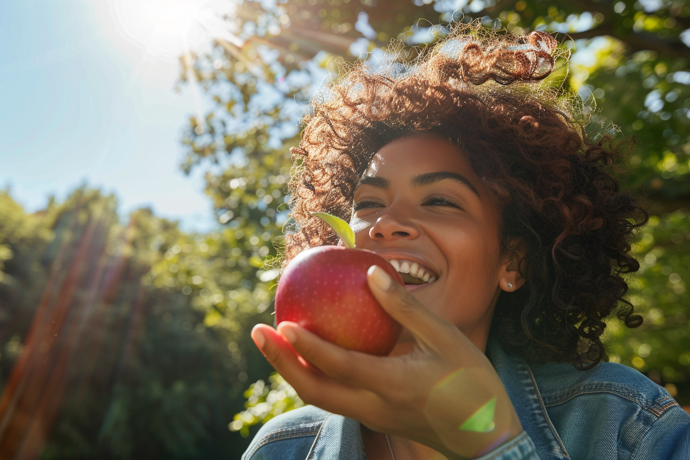 Image gratuite Personne mangeant pomme dans parc 5