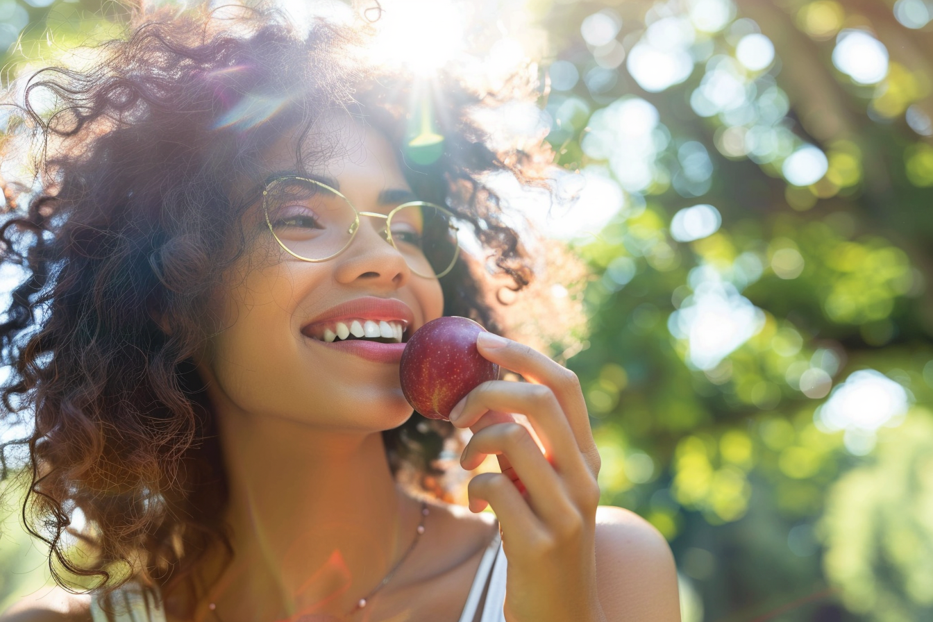 Image gratuite Personne mangeant prune dans parc 1