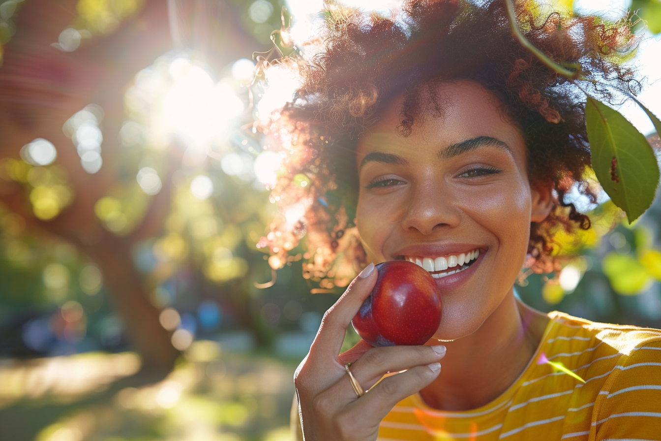 Image gratuite Personne mangeant prune dans parc 2