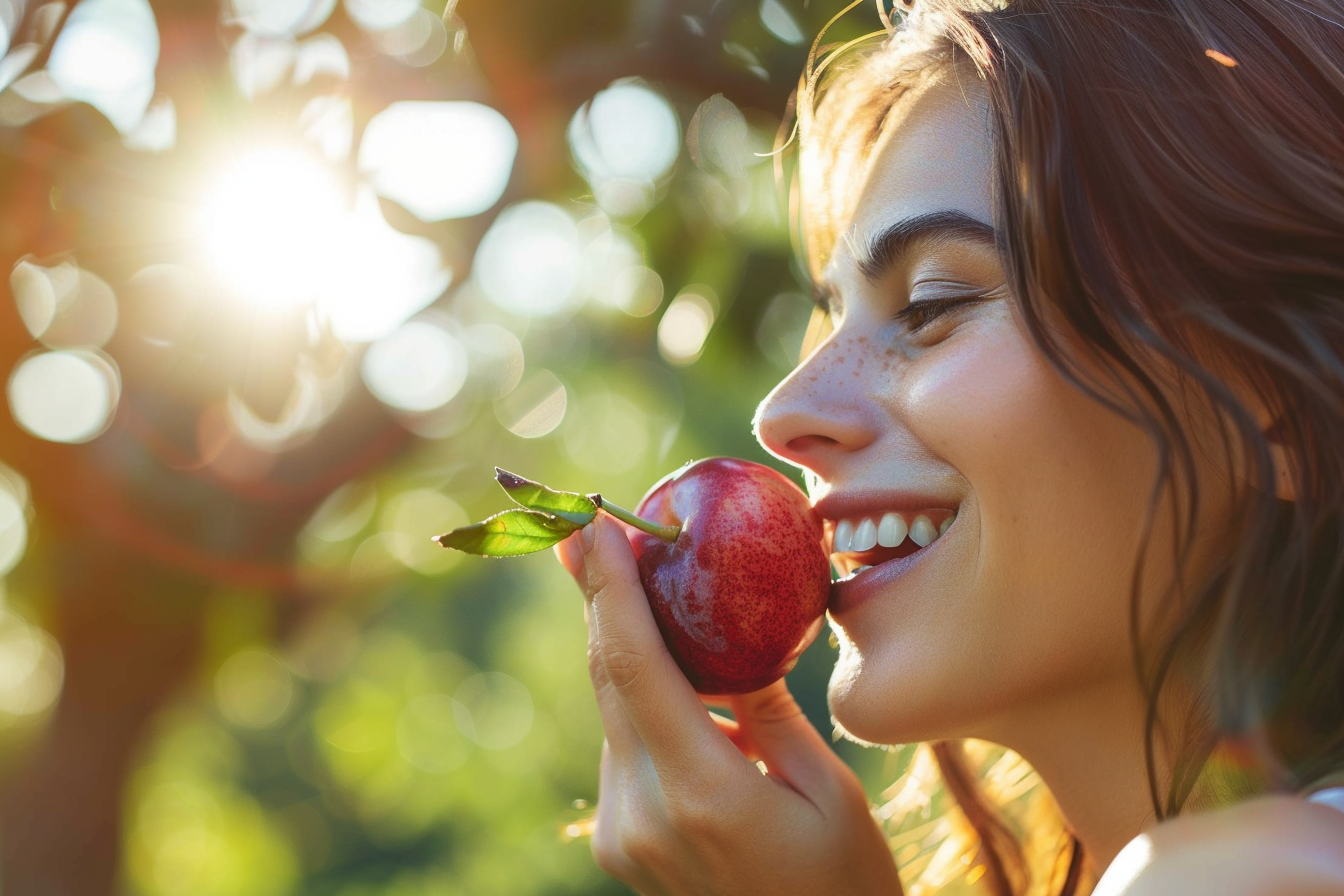 Image gratuite Personne mangeant prune dans parc 3