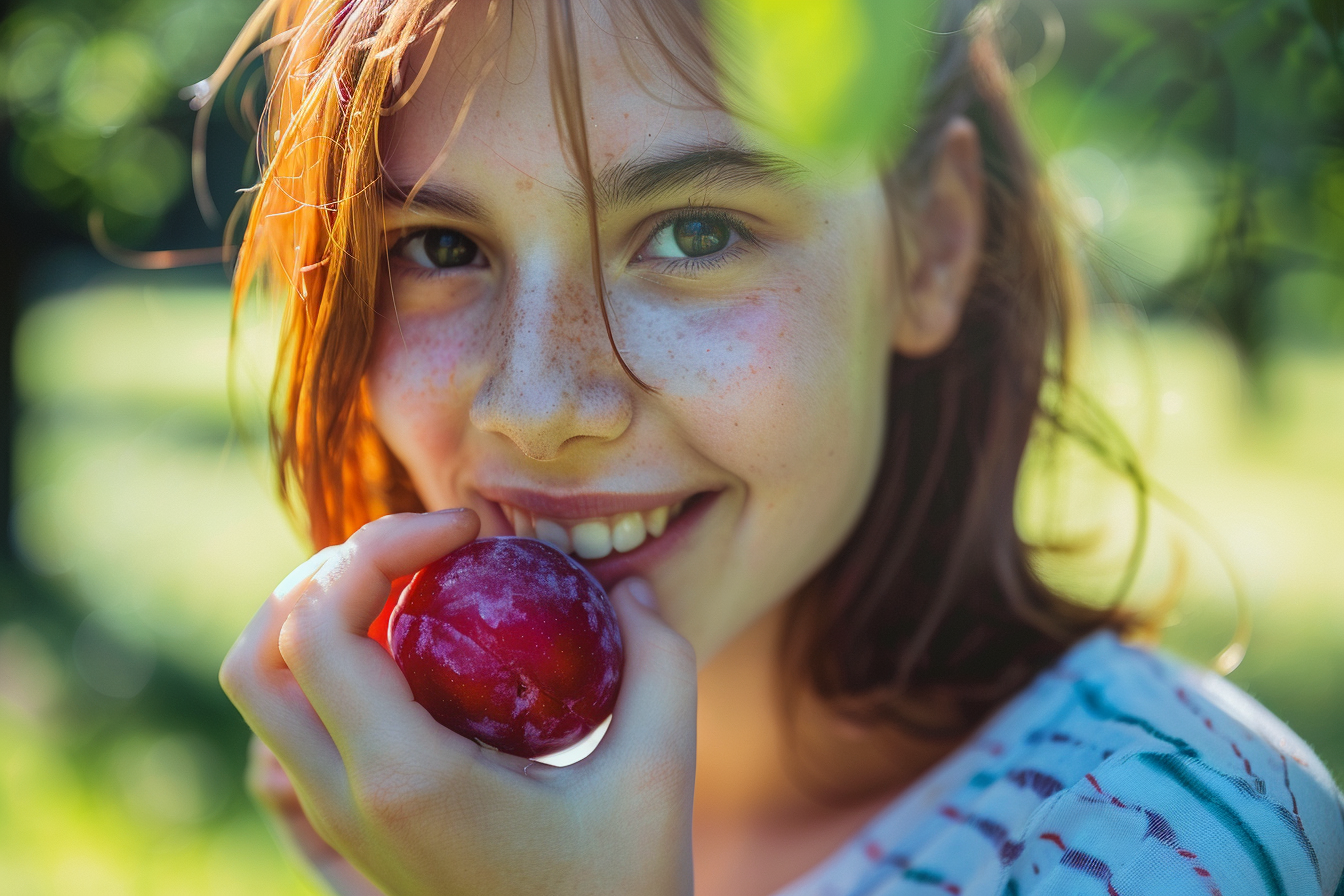 Image gratuite Personne mangeant prune dans parc 4