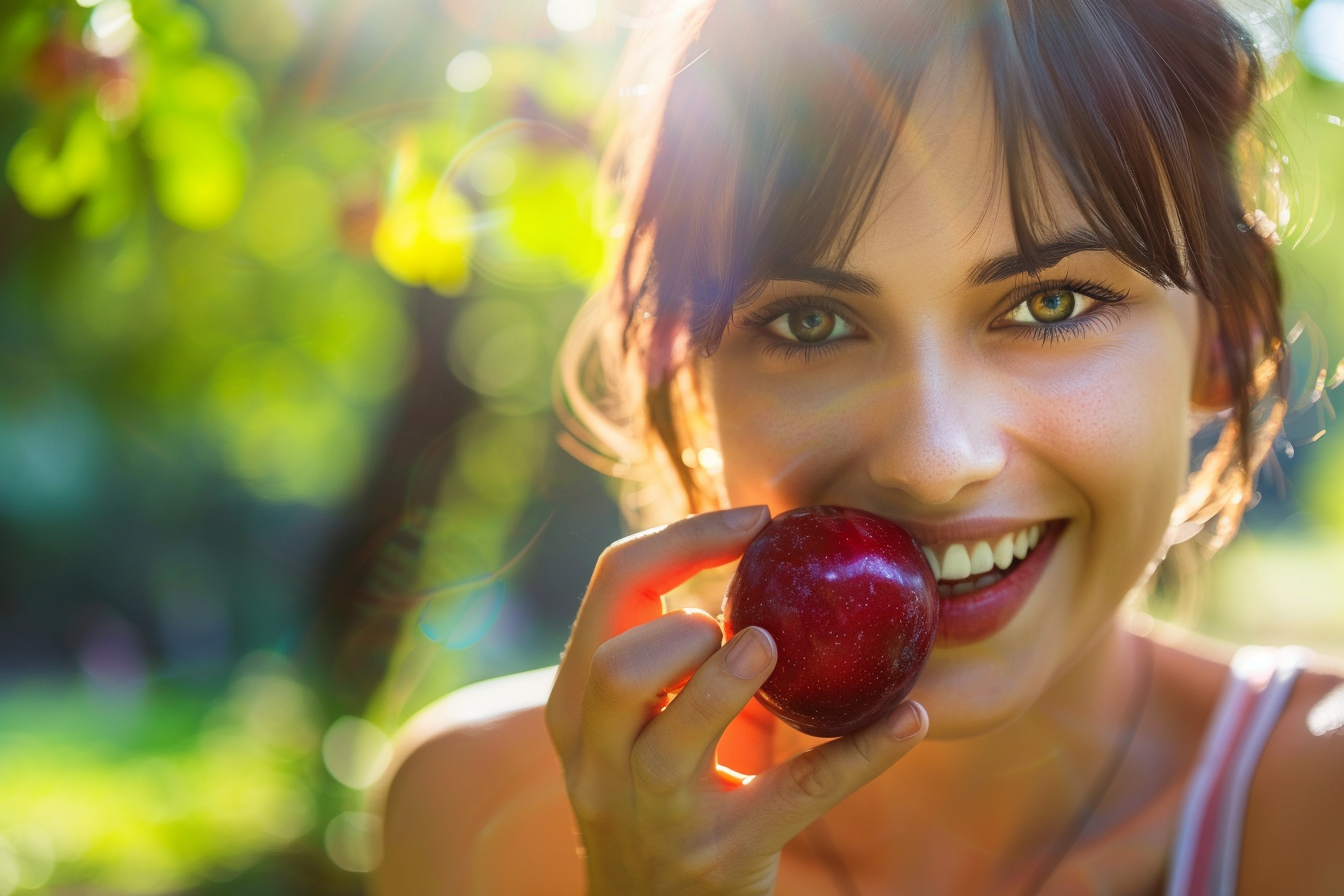 Image gratuite Personne mangeant prune dans parc 5