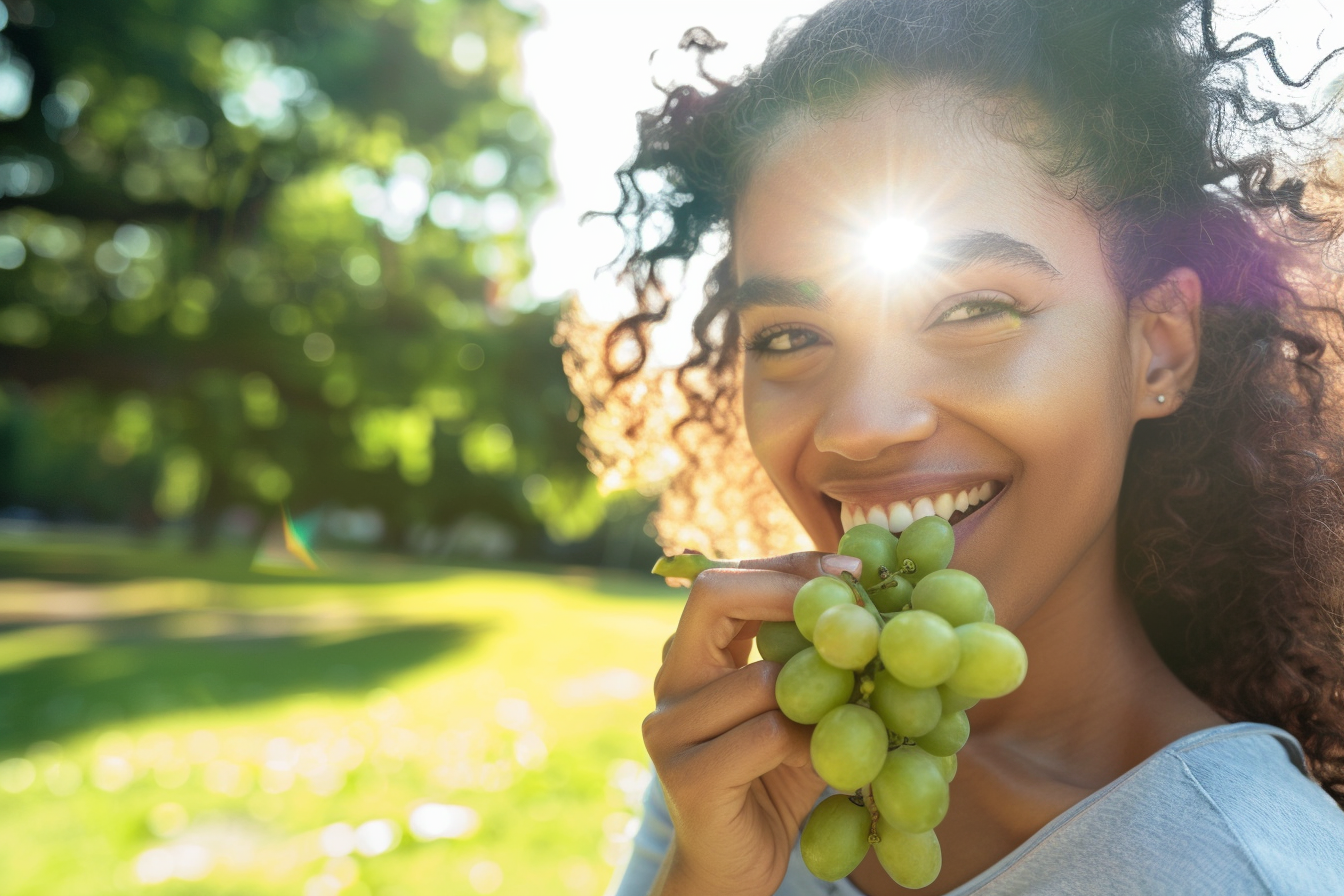 Image gratuite Personne mangeant raisins dans parc 1