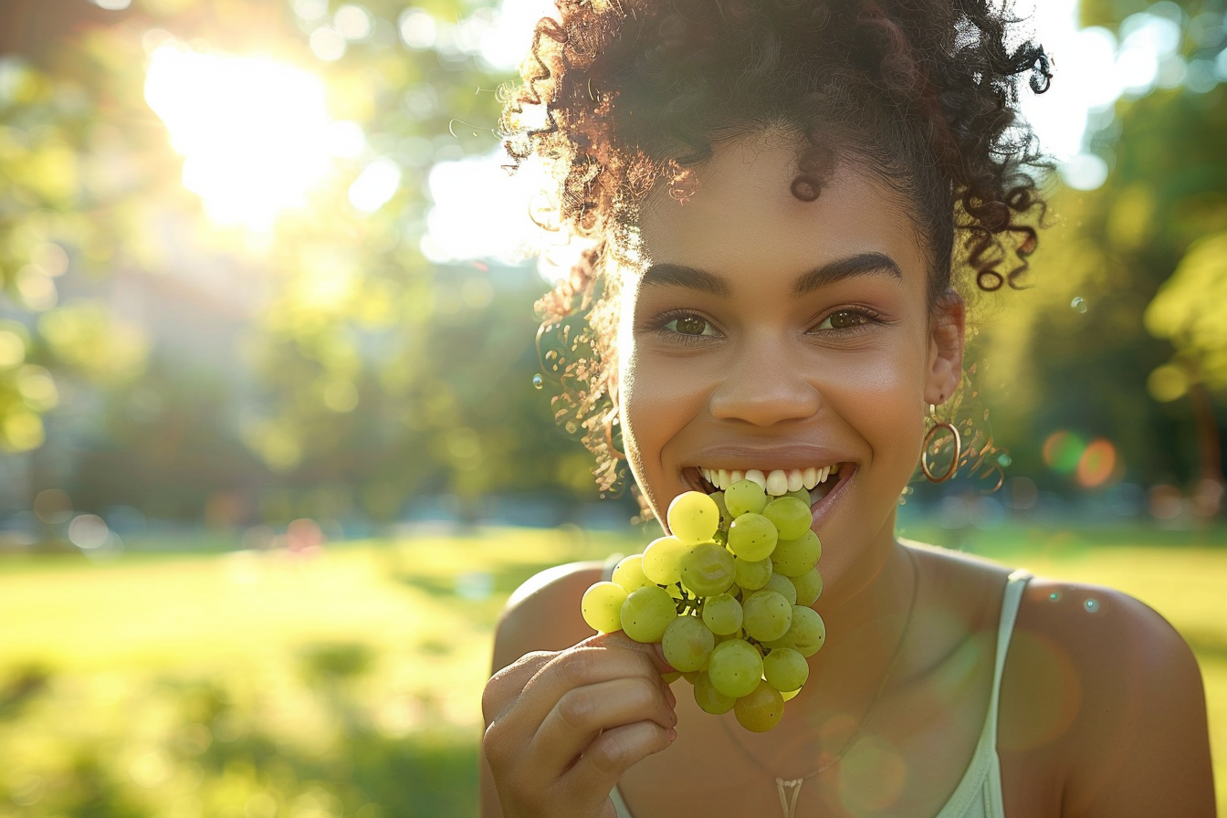 Image gratuite Personne mangeant raisins dans parc 2