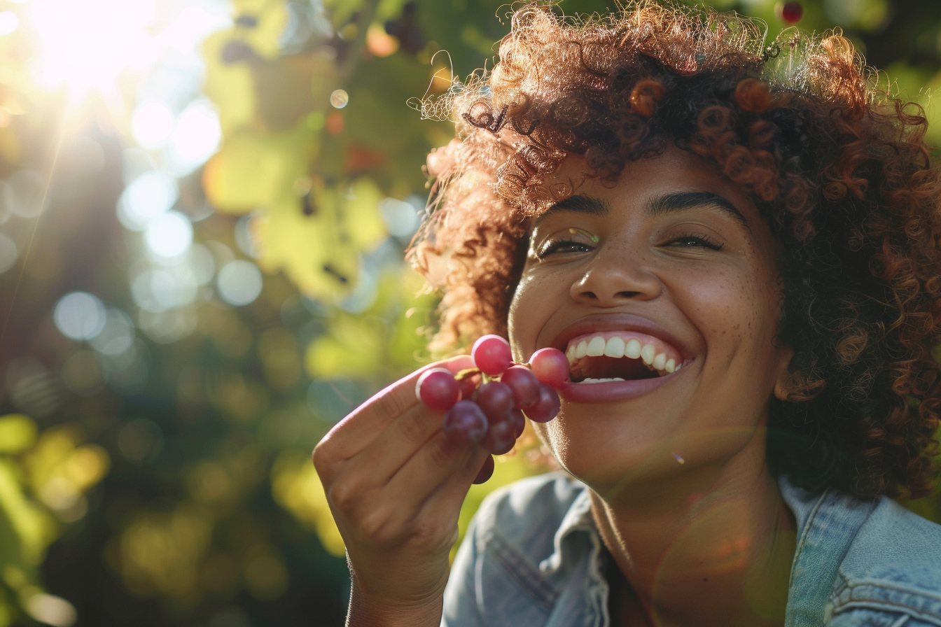 Image gratuite Personne mangeant raisins dans parc 3