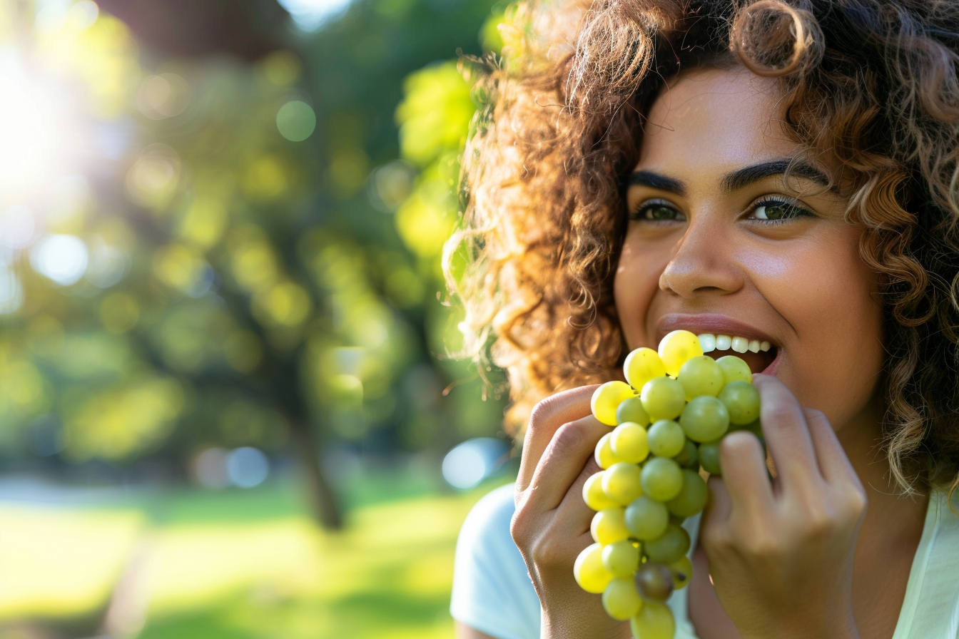 Image gratuite Personne mangeant raisins dans parc 4