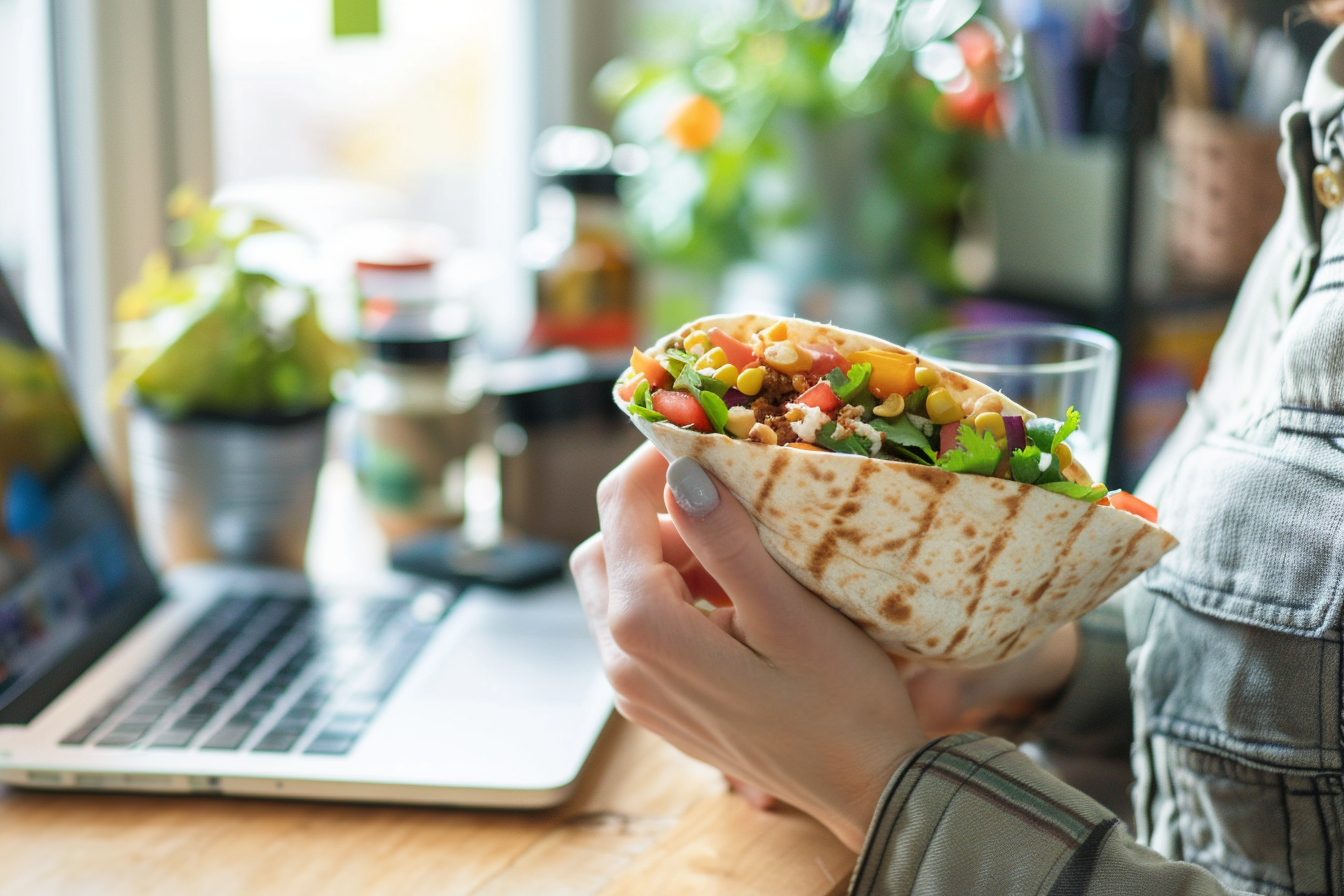 Image gratuite Personne mangeant un burrito à la maison 1