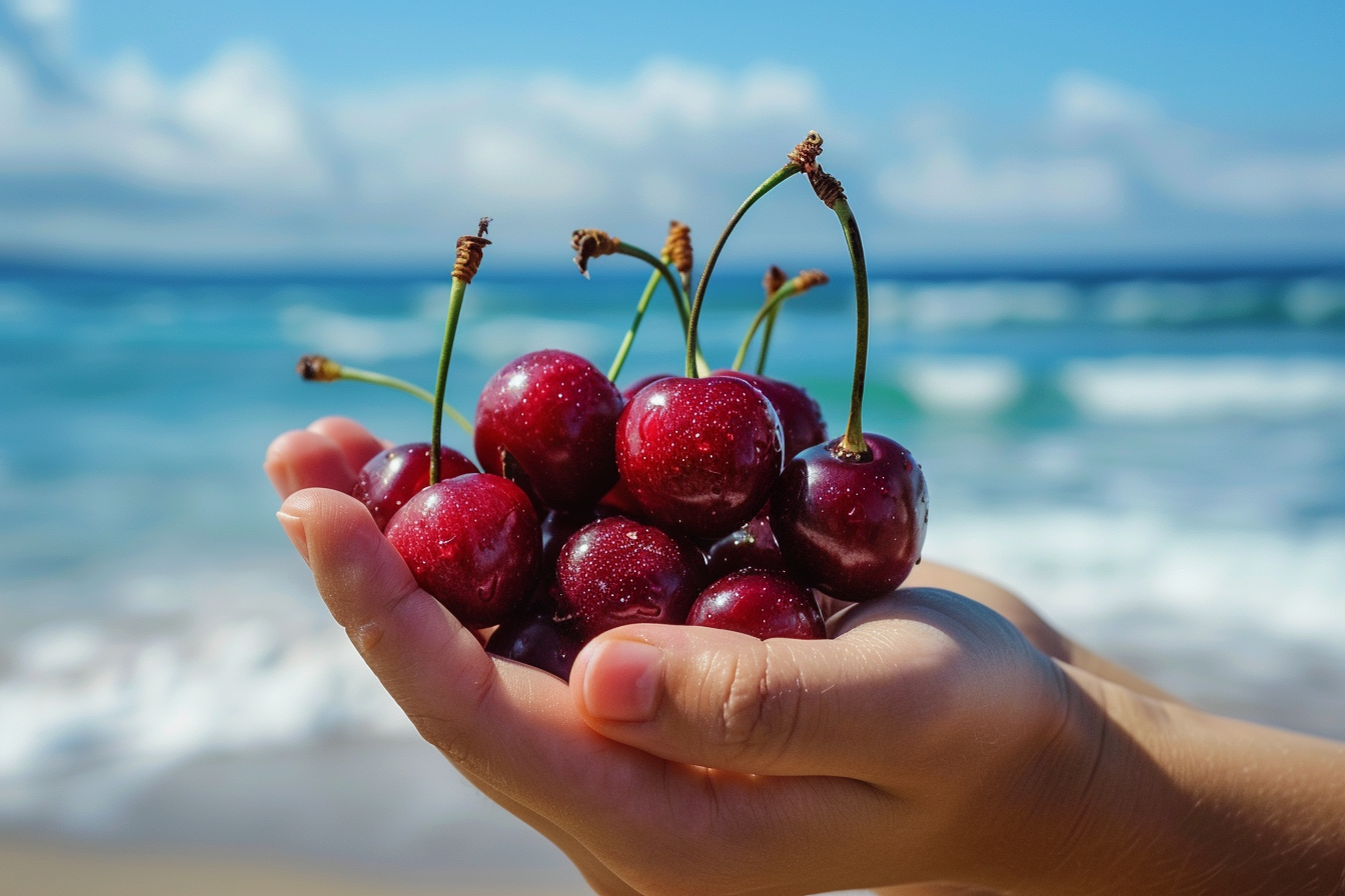 Image gratuite Personne tenant des cerises à la plage 2
