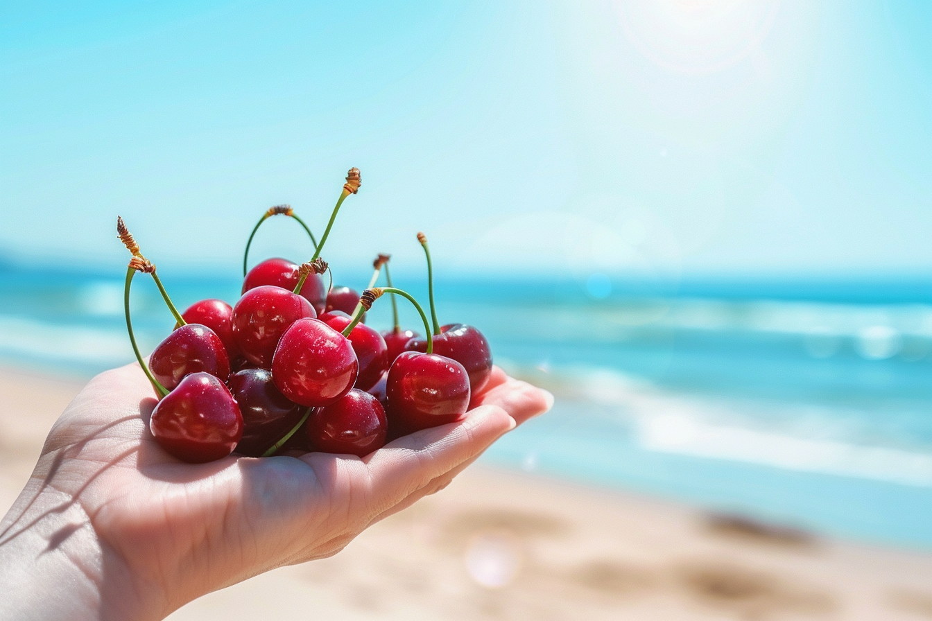 Image gratuite Personne tenant des cerises à la plage 3