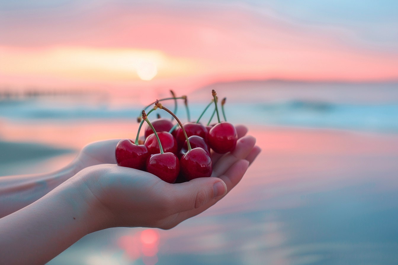 Image gratuite Personne tenant des cerises à la plage 4