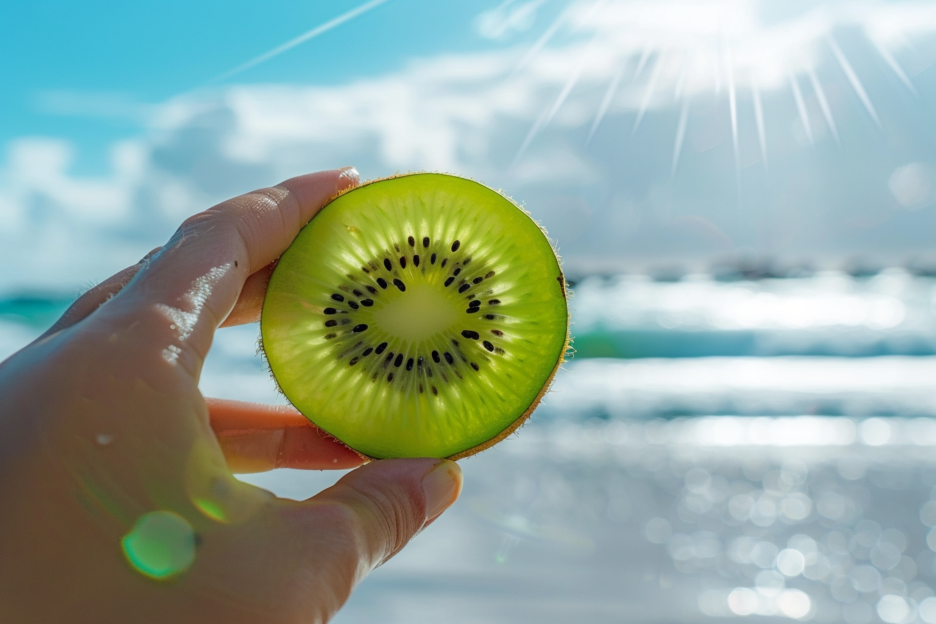 Image gratuite Personne tenant kiwi à la plage 1