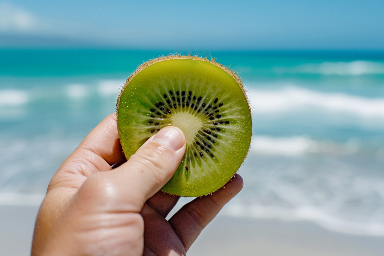 Image gratuite Personne tenant kiwi à la plage 5
