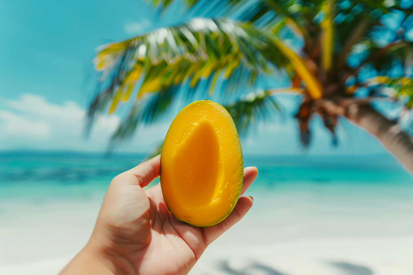 Image gratuite Personne tenant mangue à la plage tropicale 3
