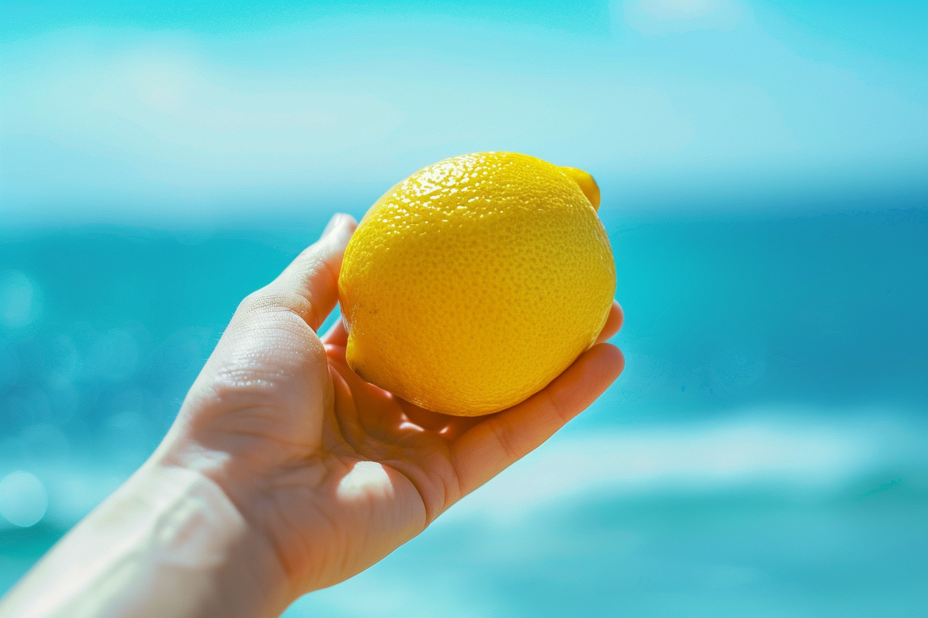 Image gratuite Personne tenant un citron à la plage 1