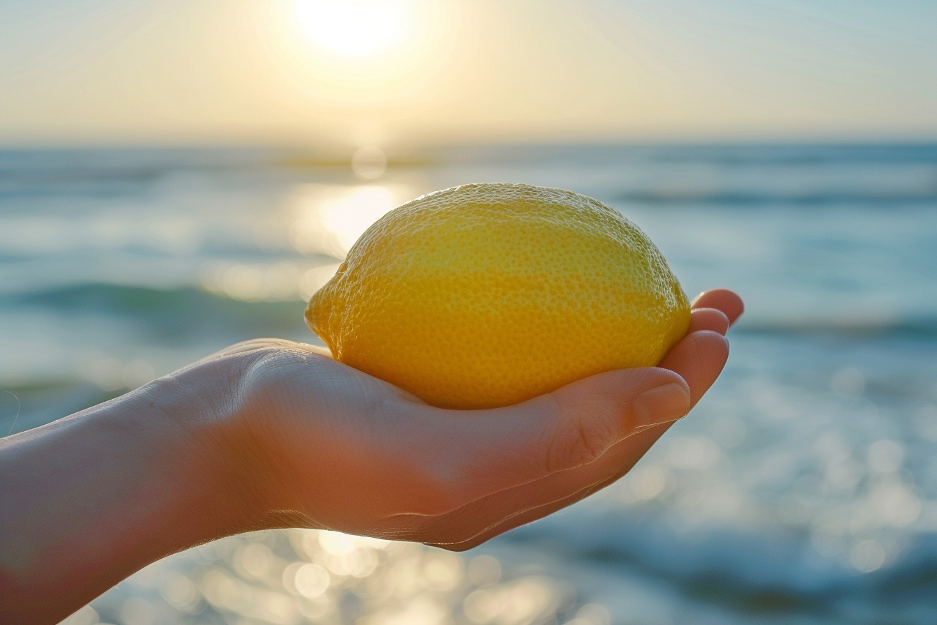 Image gratuite Personne tenant un citron à la plage 2