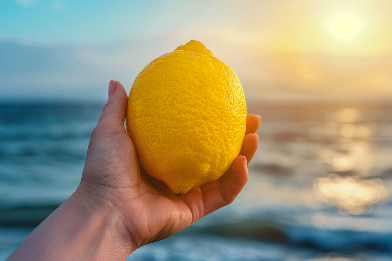 Image gratuite Personne tenant un citron à la plage 3