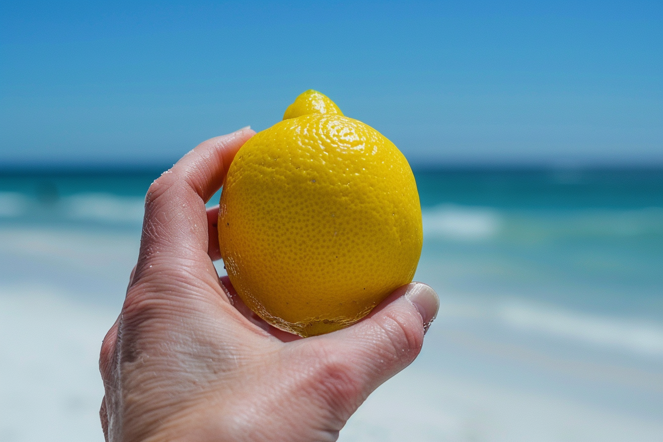 Image gratuite Personne tenant un citron à la plage 4