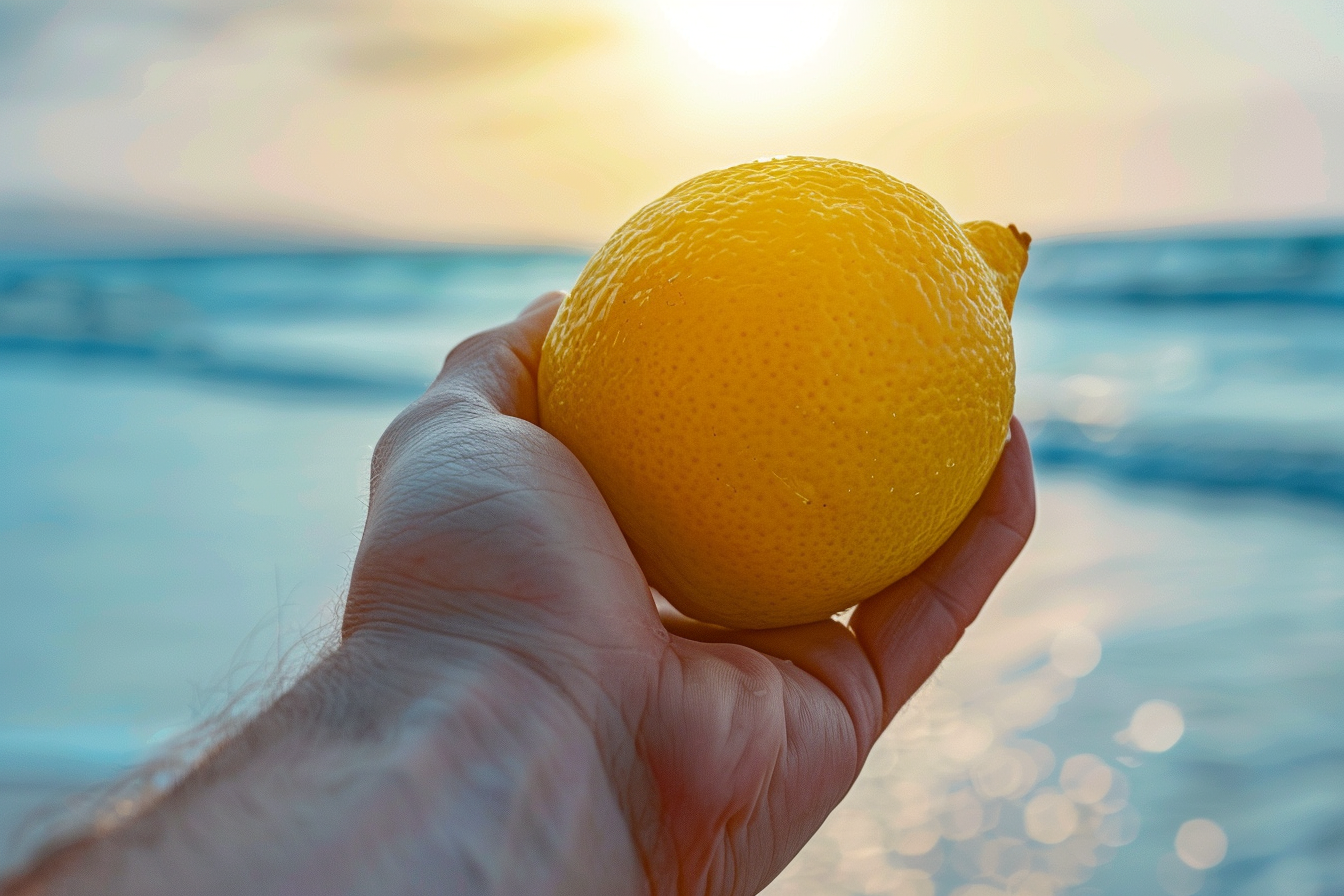 Image gratuite Personne tenant un citron à la plage 5