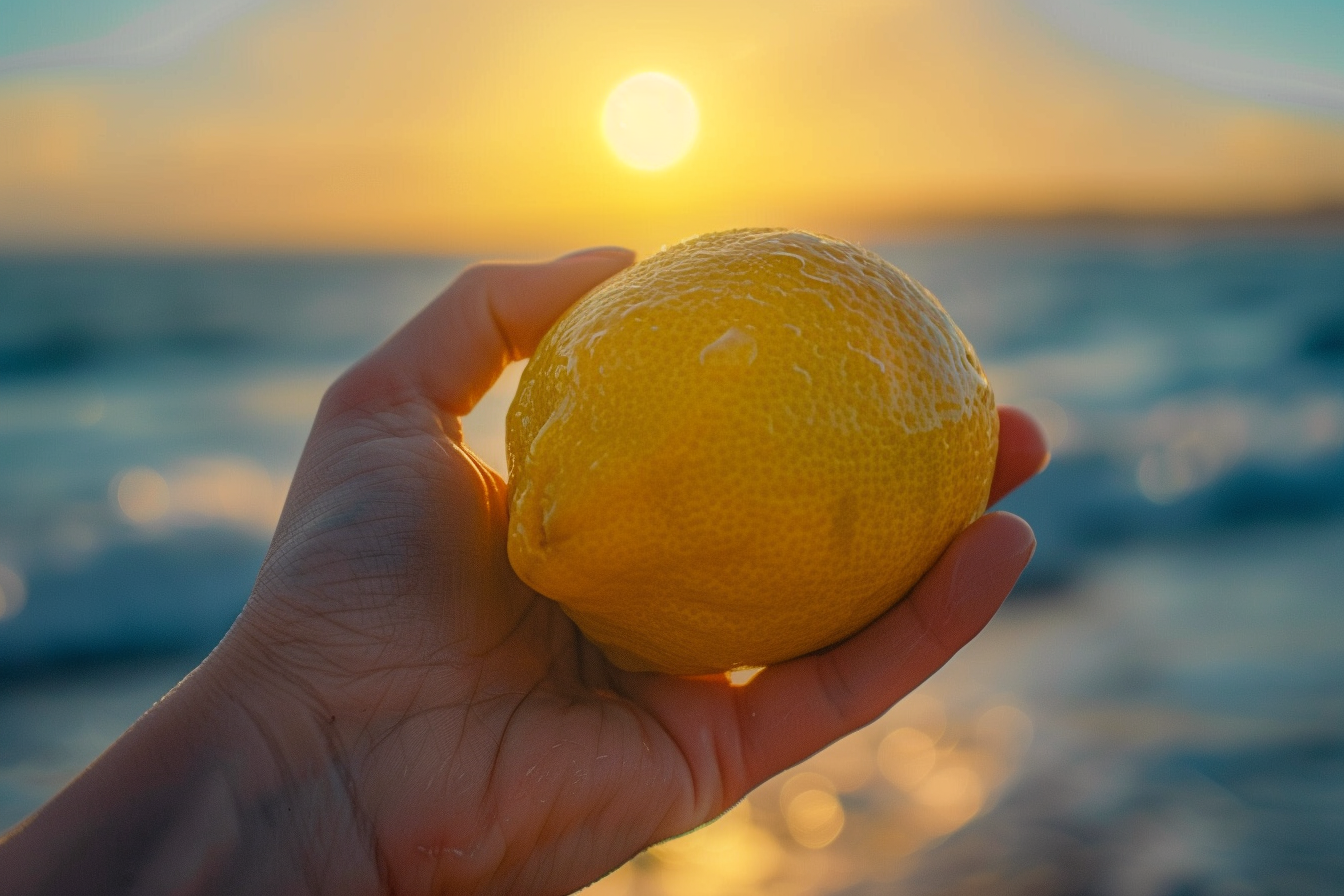 Image gratuite Personne tenant un citron à la plage 6