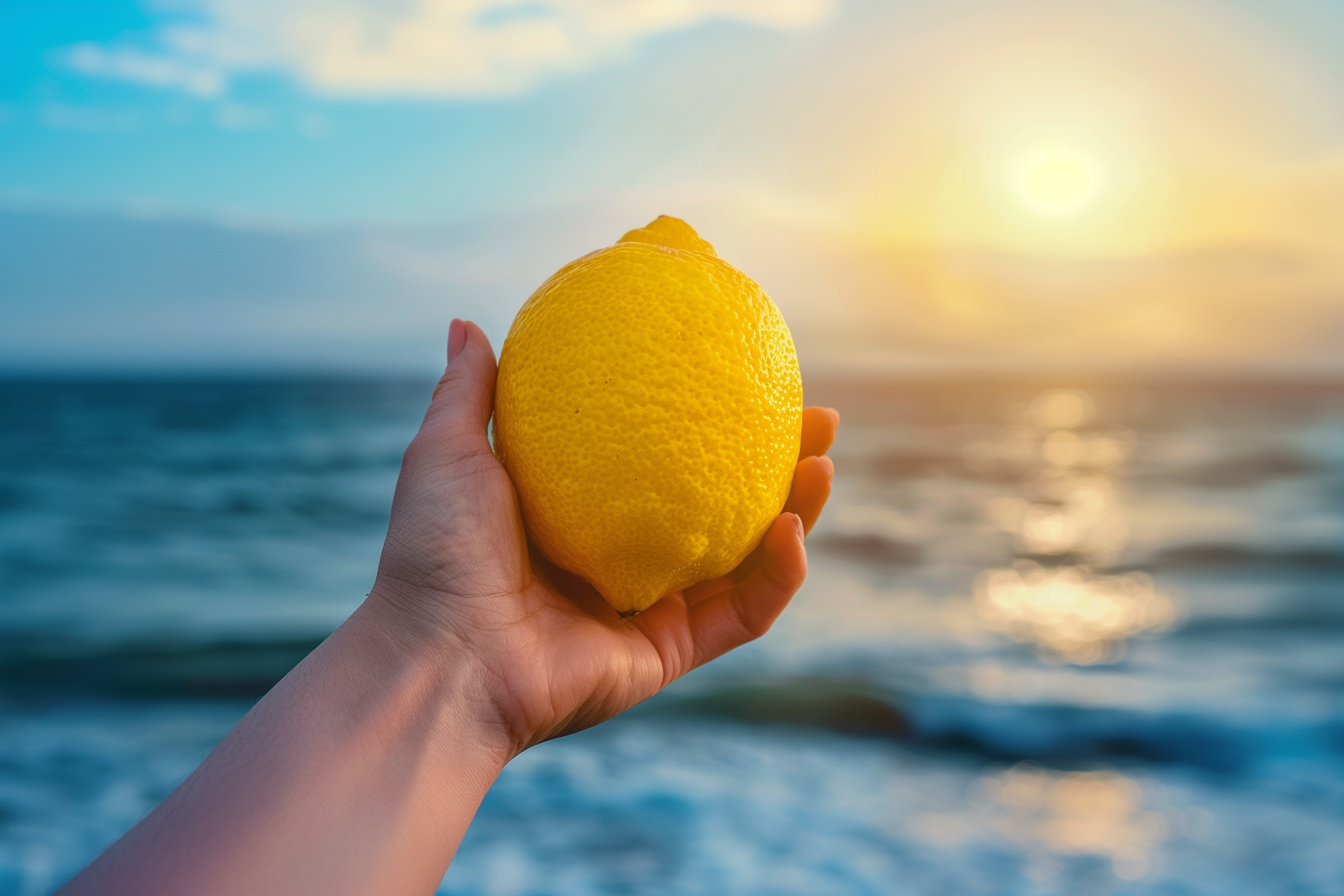 Image gratuite Personne tenant un citron à la plage 7