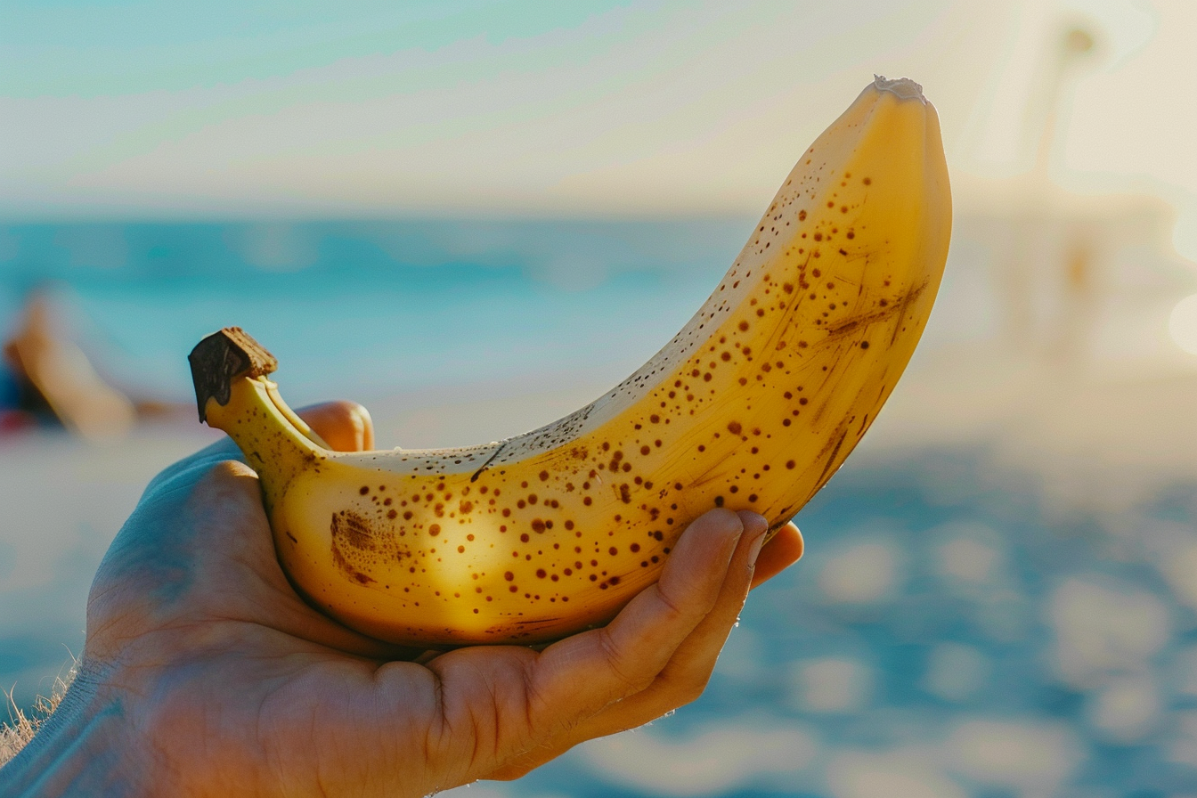 Image gratuite Personne tenant une banane à la plage 2