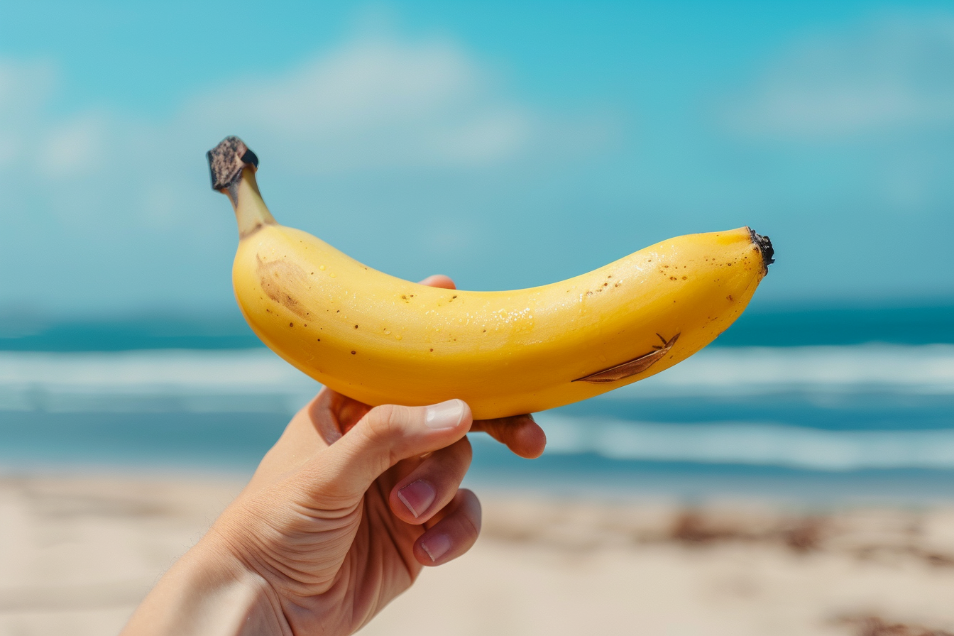 Image gratuite Personne tenant une banane à la plage 3