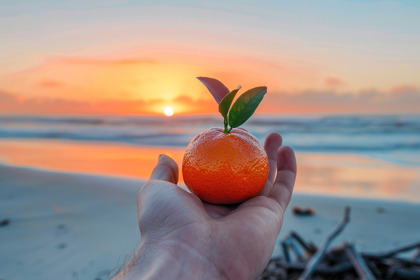 Image gratuite Personne tenant une clémentine à la plage 8