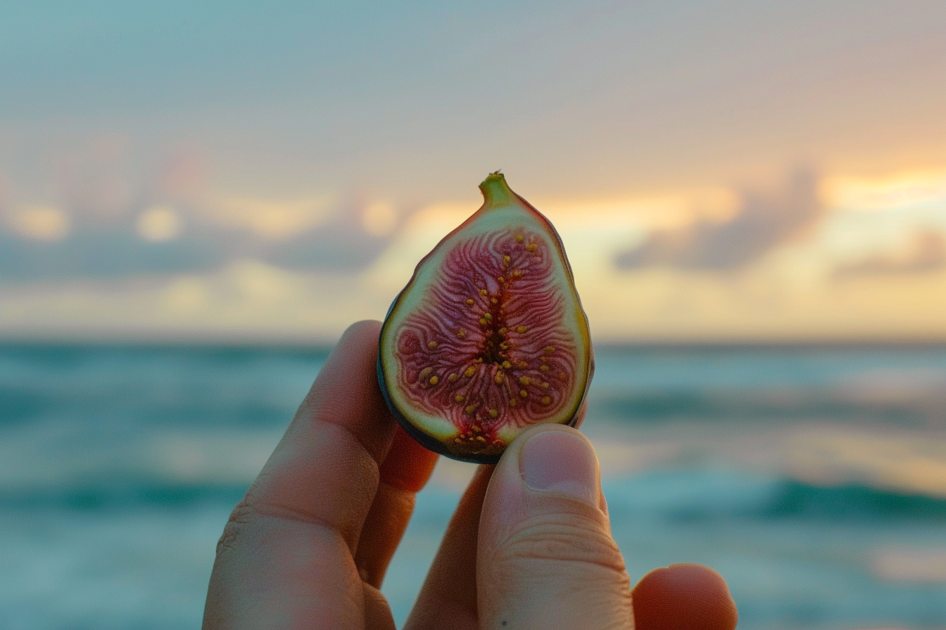 Image gratuite Personne tenant une figue à la plage 2