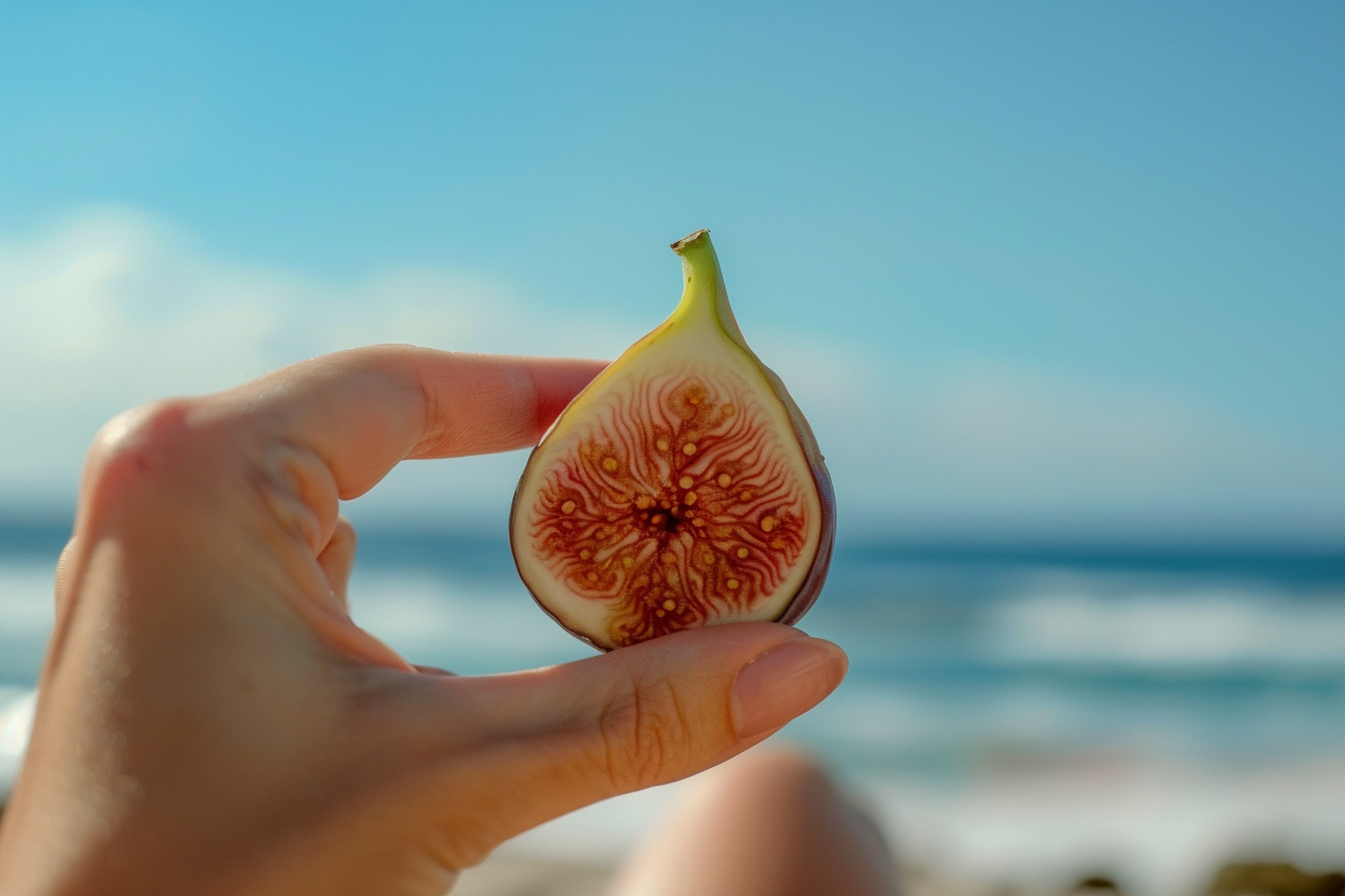 Image gratuite Personne tenant une figue à la plage 3
