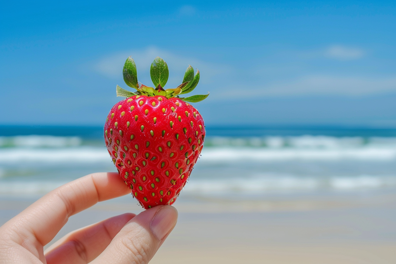 Image gratuite Personne tenant une fraise à la plage 2